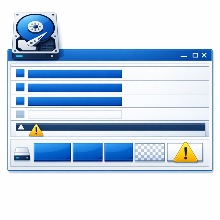 Festplatte in Datenträgerverwaltung sichtbar aber kein Laufwerksbuchstabe - Modern technical illustration of a Windows disk management screen with a hard drive icon, missing drive letter warning, blue and white IT support style, clean professional data recovery theme, no text
