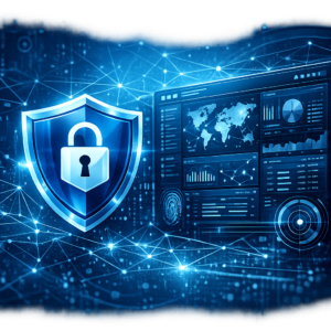 IS-Penetrationstest und IS-Webcheck - Modern cybersecurity concept for IS penetration test and web security check, shield icon, network lines, secure web application dashboard, blue professional technology style, no text